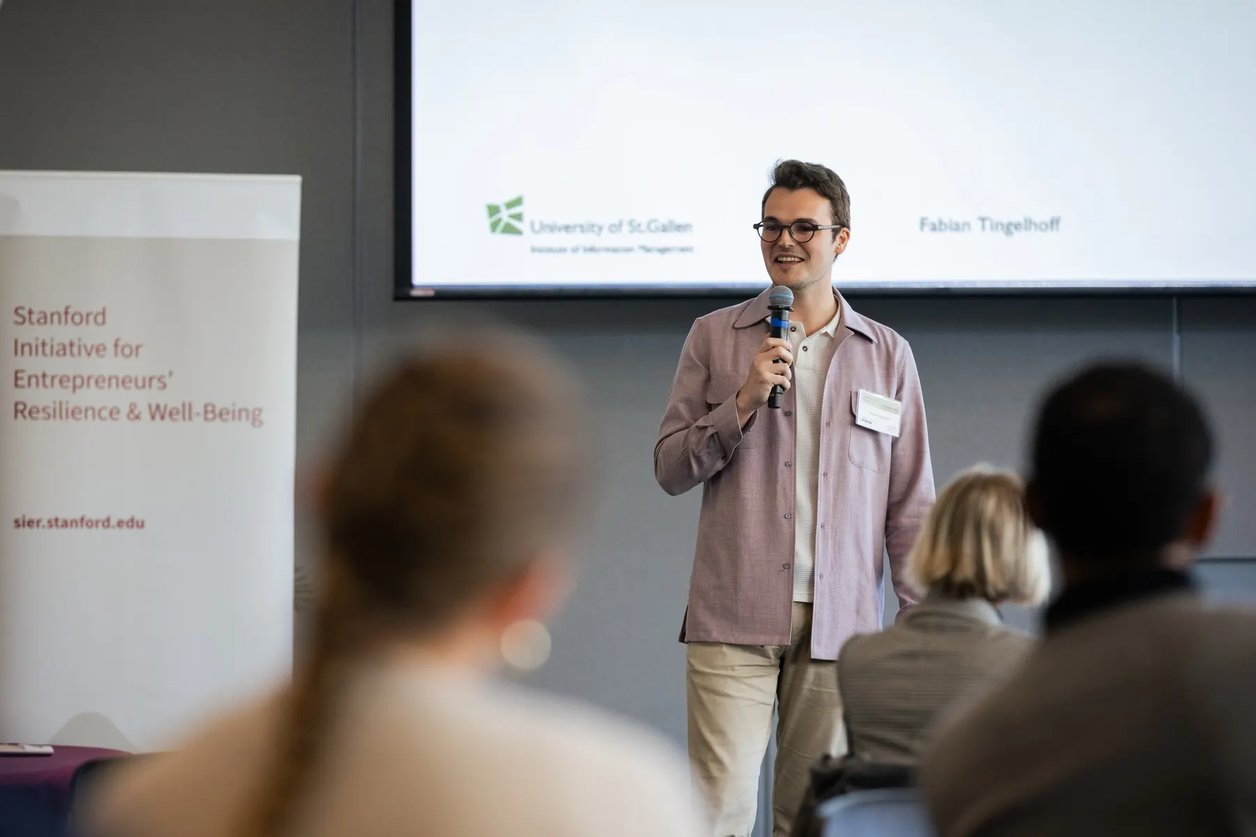 Fabian Tingelhoff giving an invited keynote at the Stanford Initiative for Entrepreneurs' Resilience & Well-Being research workshop
